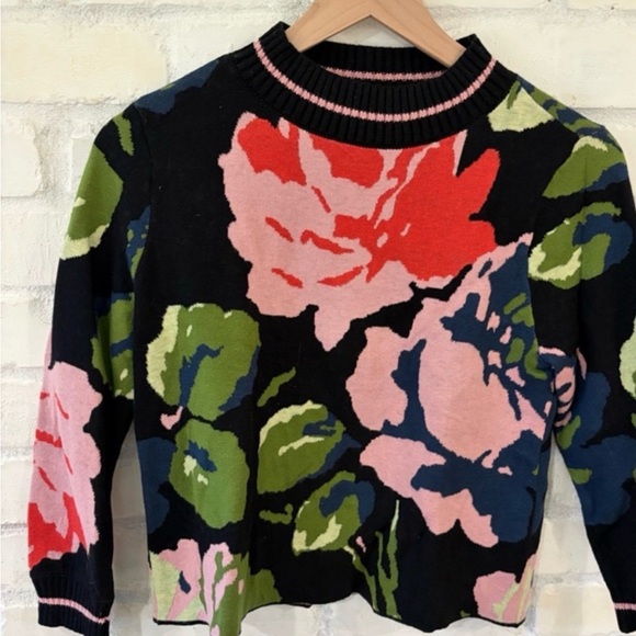 Anthropologie Sweaters - NWTAnthropologie Black Floral Crewneck Sweater with Pink, Red & Green